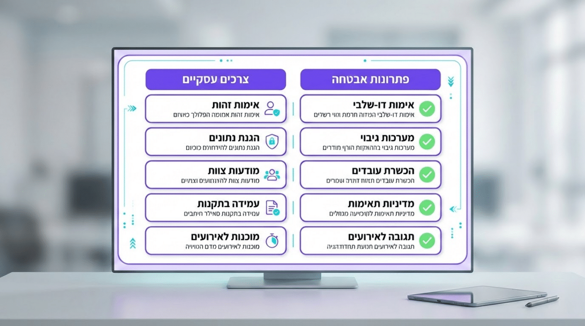 טבלת בדיקה צורך עסקי מול פתרון מעשי לאבטחת מידע