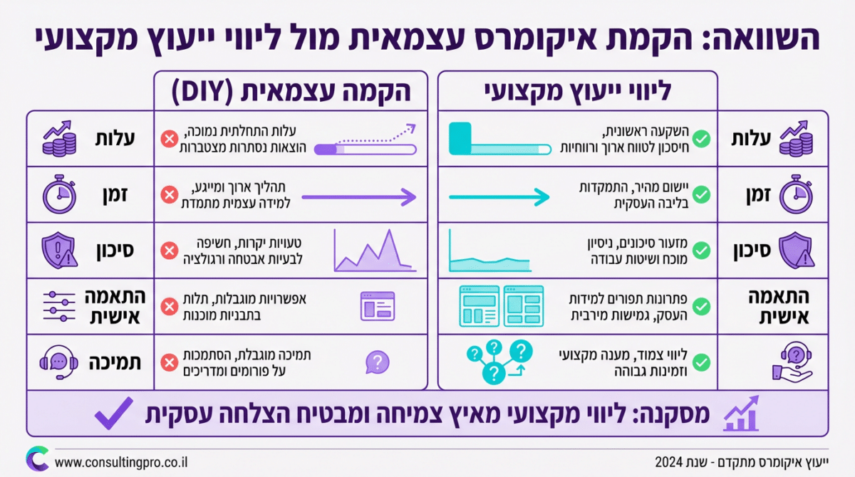 השוואה בין הקמה עצמאית לליווי מקצועי של חנות אונליין