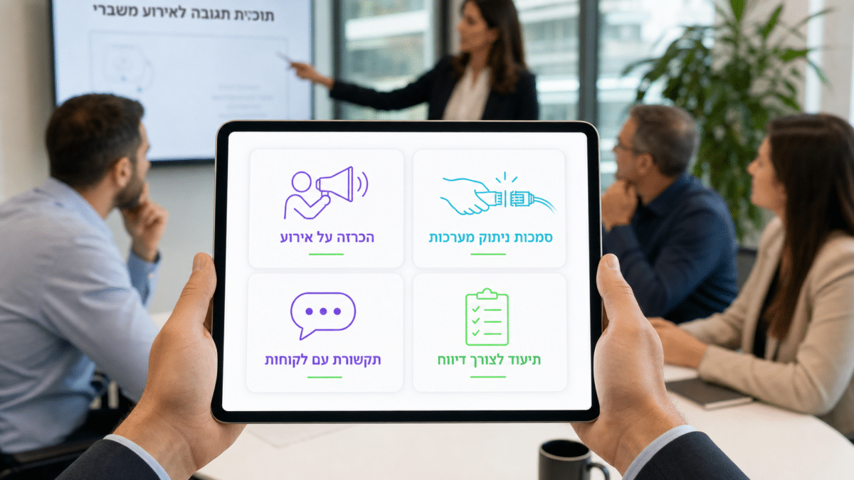 תרשים המתאר נוהל תגובה, מיפוי נכסים וחלוקת אחריות בשעת משבר טכנולוגי