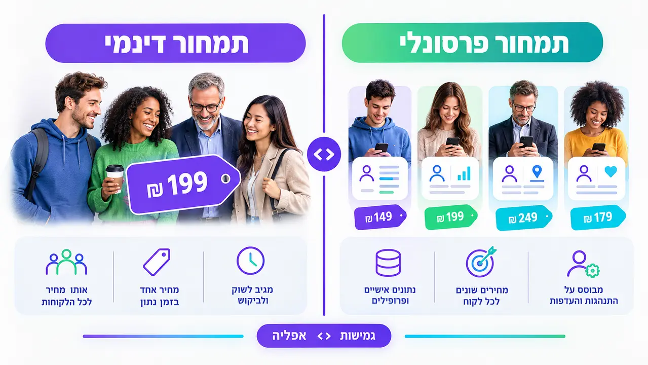 איור הממחיש את הקשר בין תנאי השוק, גמישות הביקוש וקביעת המחיר